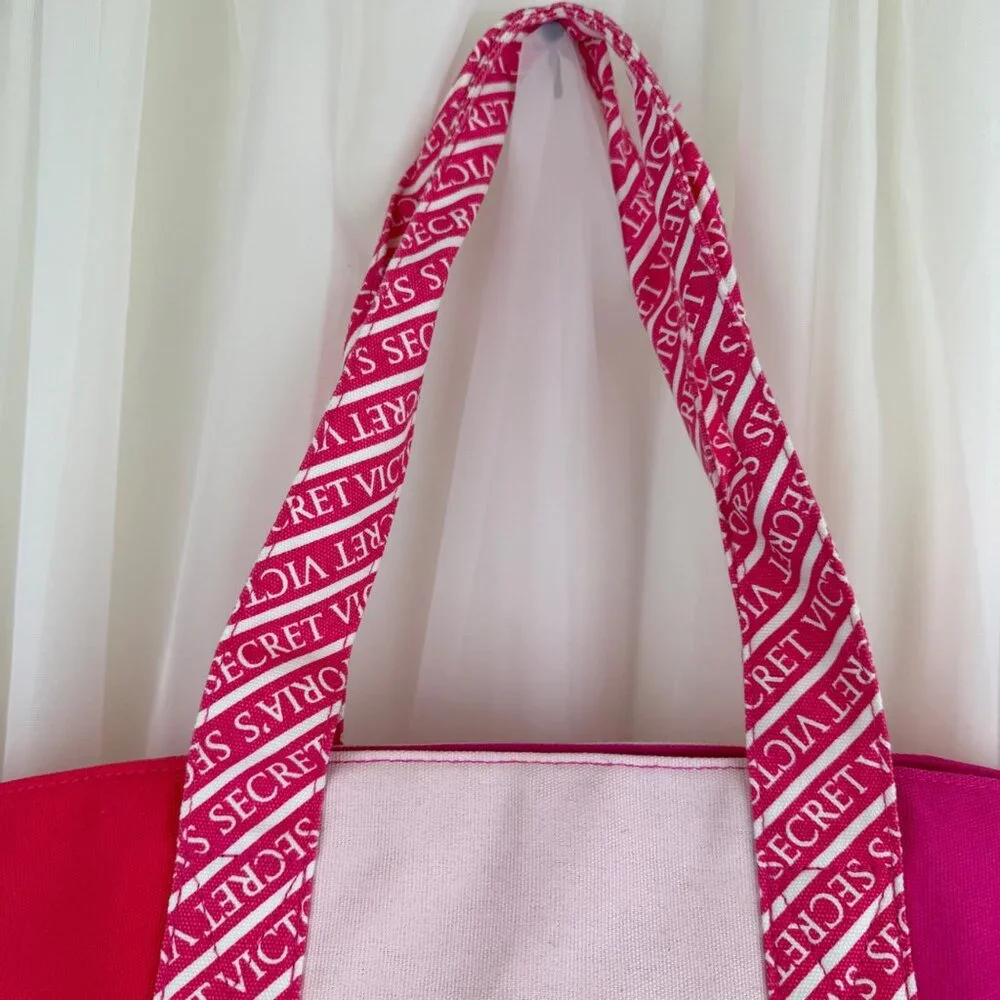 Victoria's Secret Pink Colorblock Canvas Logo Tote Weekender Bag Travel Overnigh - Picture 13 of 13
